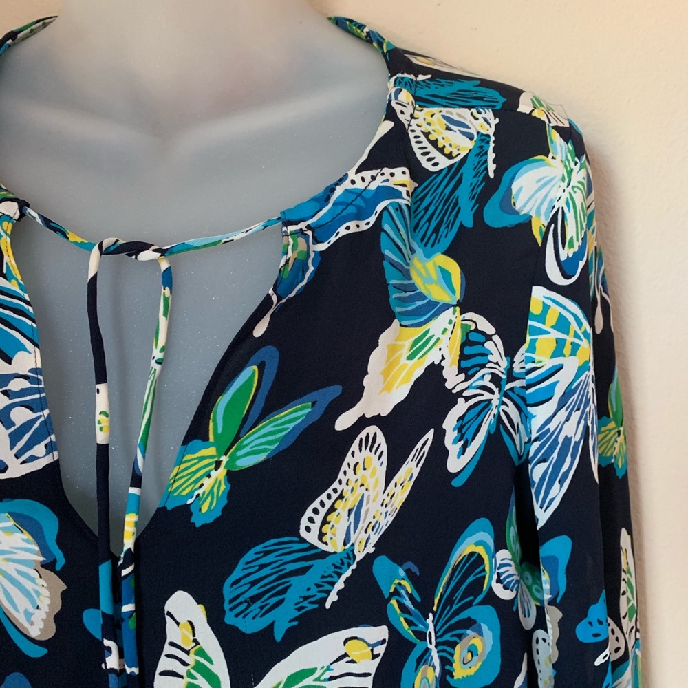 Tory Burch 100% Blue Silk Butterfly Blouse size 4 - Picture 2 of 5